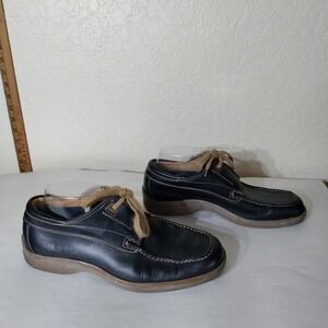 Bally Fiord Mens Black Leather Moc Toe Lace Up Loafers Italy 7.5 E NBAE